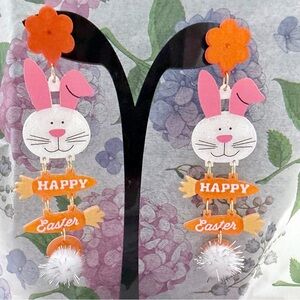 Spring Easter Bunny Rabbit, Carrot, Flower Long Dangle Earrings 🌸🐰🥕